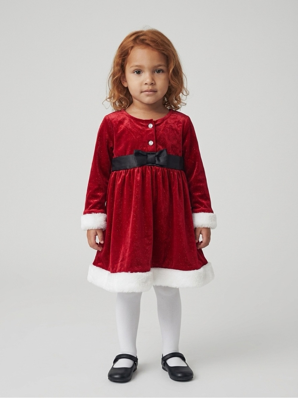 Toughskins Red Velvet Dress with Black Sash and White Faux Fur